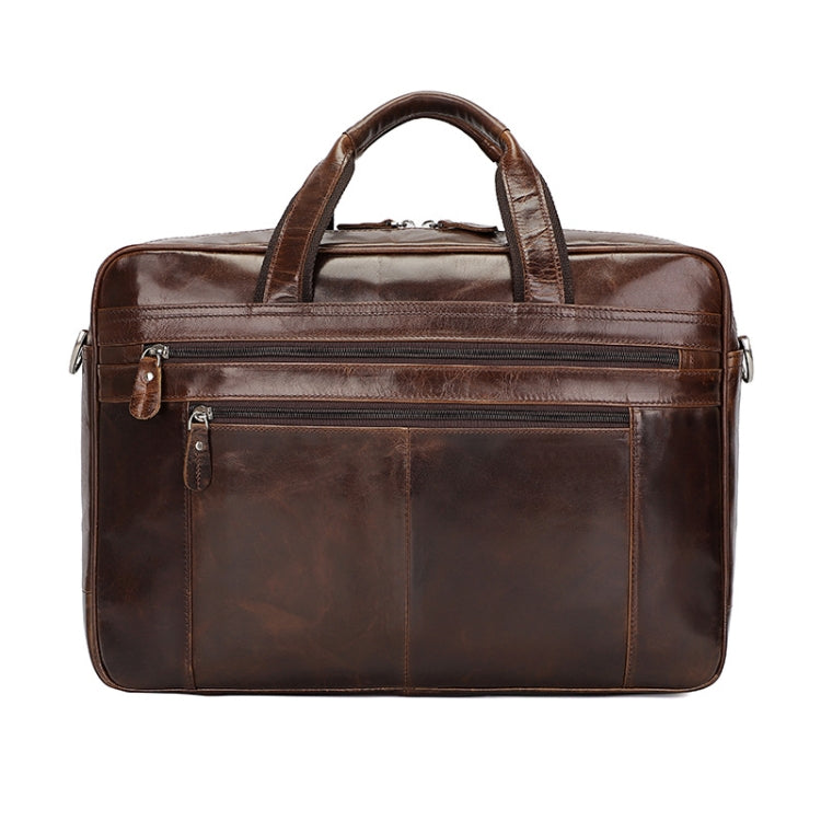 Men Retro Oil Wax Leather Handbag 17 Inch Computer Bag Shoulder Diagonal Briefcase(Brown) - free shipping - PMC TechLife - Order now!