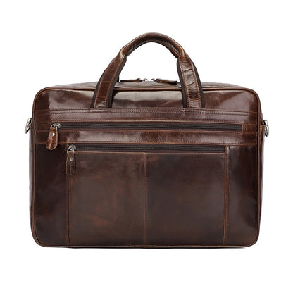 Men Retro Oil Wax Leather Handbag 17 Inch Computer Bag Shoulder Diagonal Briefcase(Brown) - free shipping - PMC Jewellery - Order now!