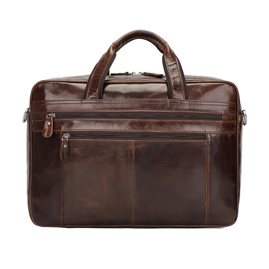Men Retro Oil Wax Leather Handbag 17 Inch Computer Bag Shoulder Diagonal Briefcase(Brown) - free shipping - PMC Jewellery - Order now!