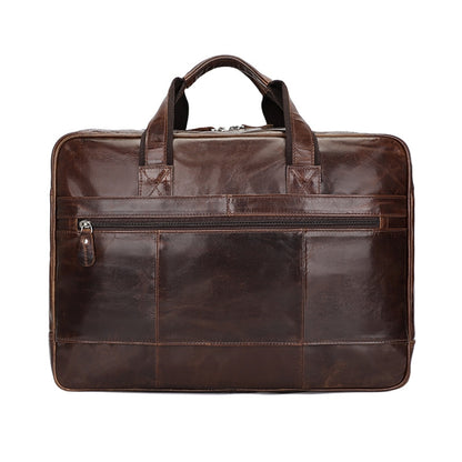 Men Retro Oil Wax Leather Handbag 17 Inch Computer Bag Shoulder Diagonal Briefcase(Brown) - free shipping - PMC Jewellery - Order now!
