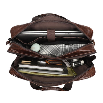 Men Retro Oil Wax Leather Handbag 17 Inch Computer Bag Shoulder Diagonal Briefcase(Brown) - free shipping - PMC Jewellery - Order now!