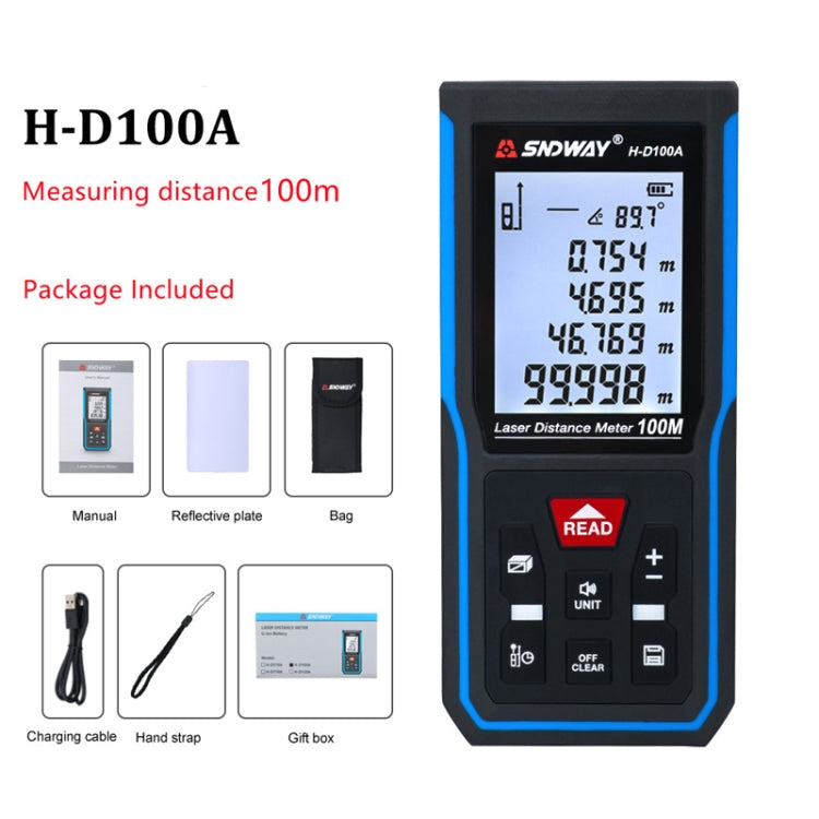 SNDWAY H-D100A Handheld Laser Rangefinder Infrared Measuring Instrument, Distance: 100m - free shipping - PMC TechLife - Order now!