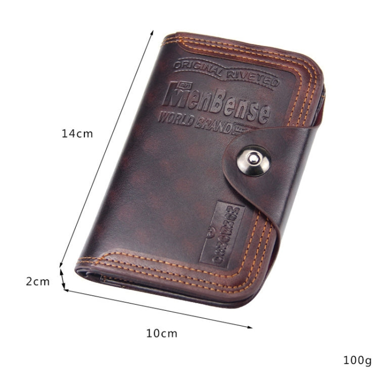 Menbense Short Fashion Leisure Magnetic Buckle Large Capacity 3 Fold Male Wallet(Dark Brown) - Wallets by Menbense | Online Shopping South Africa | PMC TechLife