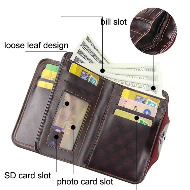 Menbense Short Fashion Leisure Magnetic Buckle Large Capacity 3 Fold Male Wallet(Dark Brown) - Wallets by Menbense | Online Shopping South Africa | PMC TechLife