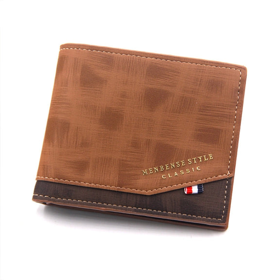 Menbense Hot Stamping Hinge Short Matte Multi-Card Large Capacity Male Wallet(D3301-4 Light Brown)
