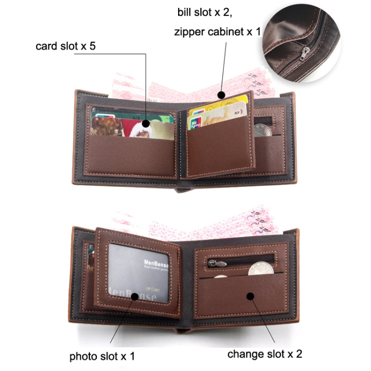 Menbense Hot Stamping Hinge Short Matte Multi-Card Large Capacity Male Wallet(D3301-4 Light Brown) - free shipping - PMC Jewellery - Order now!