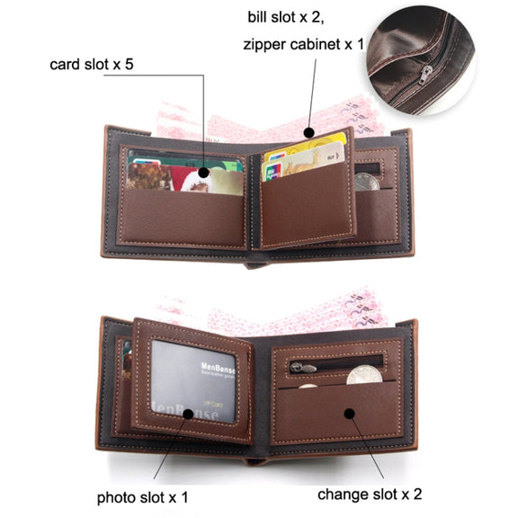 Menbense Hot Stamping Hinge Short Matte Multi-Card Large Capacity Male Wallet(D3301-4 Light Brown)