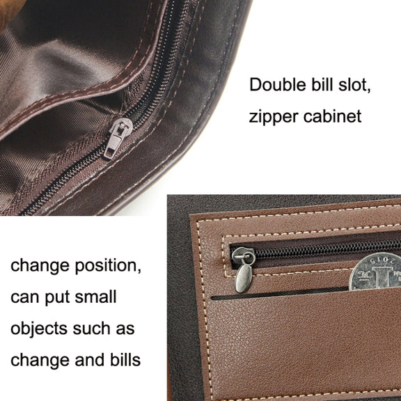 Menbense Hot Stamping Hinge Short Matte Multi-Card Large Capacity Male Wallet(D3301-4 Light Brown)