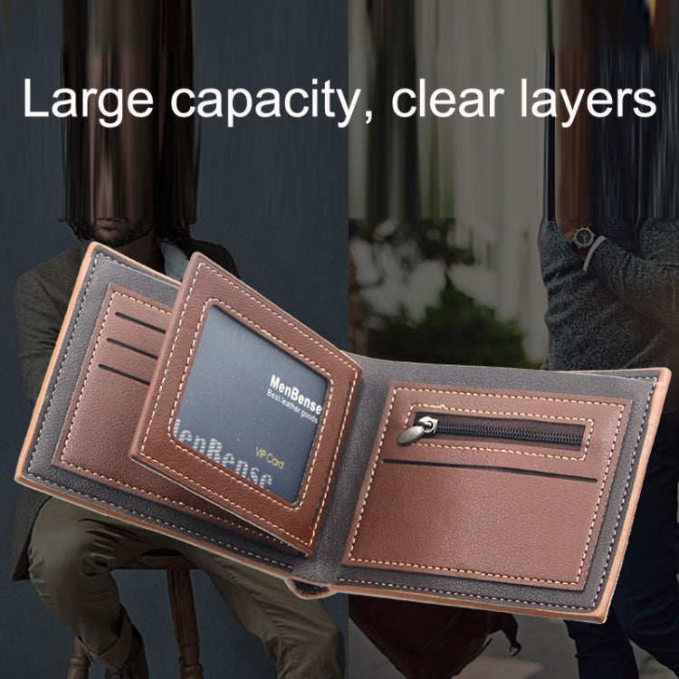 Menbense Hot Stamping Hinge Short Matte Multi-Card Large Capacity Male Wallet(D3301-4 Light Brown)