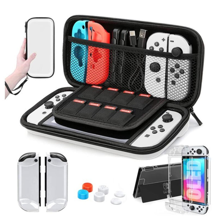 Game Console Crystal Shell Remote Sensing Cap Tempered Film Storage Bag Set For Switch OLED Console Storage Bag+Crystal Case+Rocker Capx6+Tempered Film - Bags by PMC TechLife | Online Shopping South Africa | PMC TechLife