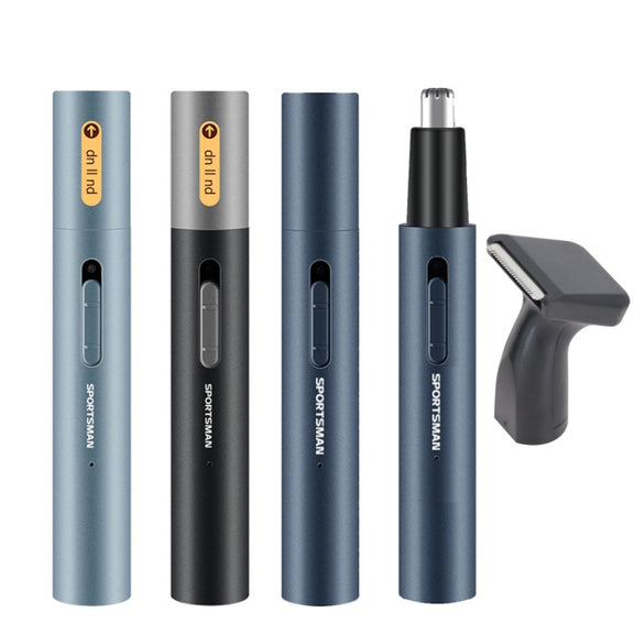 SPORTSMAN Metal Aluminum Tube Body Rechargeable Nose Hair Device, Style: Sideburns 2 In 1(Black)