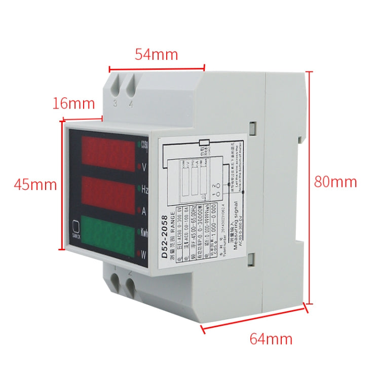 D52-2058 Wattmeter Din rail Volt Current Meter, Specification: AC80-300V Built-in CT