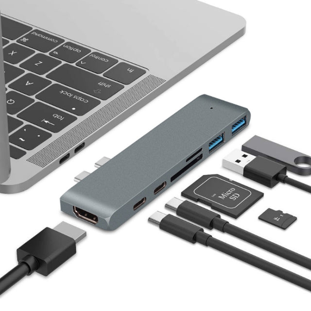 7 In 1 100W USB 3.1 To 20VPD+Card Reader Data+HUB+HDMI 4K Converter(Gray)