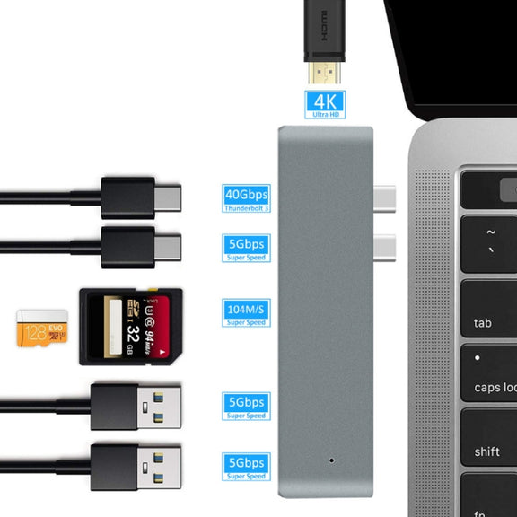 7 In 1 100W USB 3.1 To 20VPD+Card Reader Data+HUB+HDMI 4K Converter(Silver)