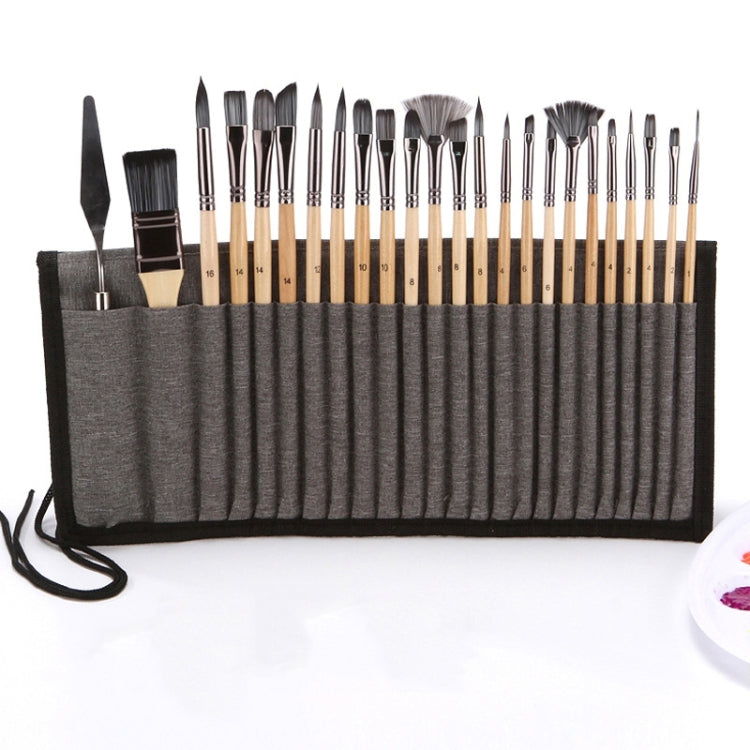 24 In 1 Nylon Wool Brush Canvas Storage Bag Set Oil Painting Gouache Watercolor Brush(Wooden Brushesx24+Storage Bag) - Art Supplies by PMC TechLife | Online Shopping South Africa | PMC TechLife