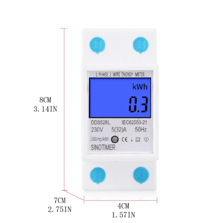 DDS528L Backlight Display Home Single-phase Rail Energy Meter 5-32A(230V 50Hz) - Current & Voltage Tester by SINOTIMER | Online Shopping South Africa | PMC Jewellery | Buy Now Pay Later Mobicred