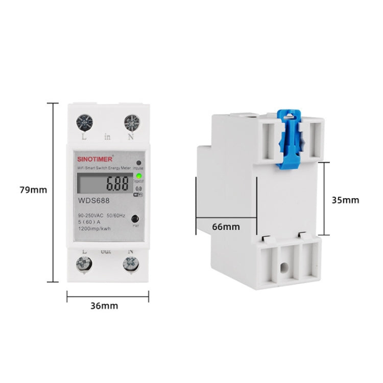 SINOTIMER WDS688 Smart WiFi Single-Phase Power Meter Mobile APP Home Rail Meter 5-60A 230V