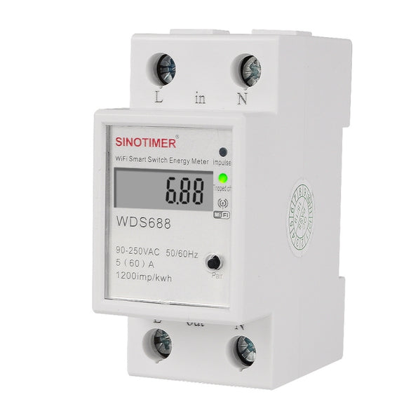 SINOTIMER WDS688 Smart WiFi Single-Phase Power Meter Mobile APP Home Rail Meter 5-60A 230V