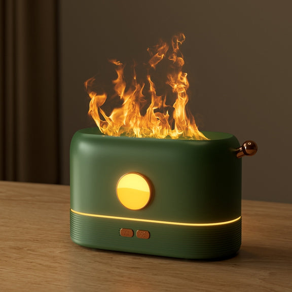 JF801 Desktop Simulation Flame Aroma Diffuser Humidifier, Color: Monochrome Light-Green