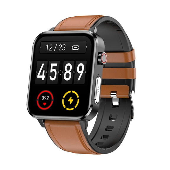 LOANIY E86 1.7 Inch Heart Rate Monitoring Smart Bluetooth Watch, Color: Brown Leather