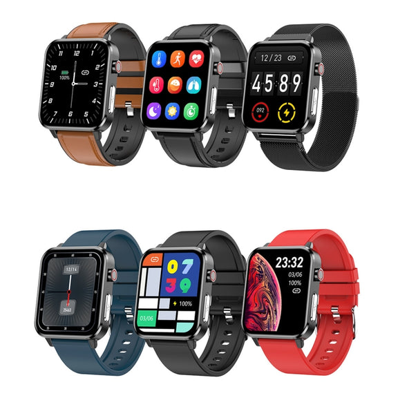 LOANIY E86 1.7 Inch Heart Rate Monitoring Smart Bluetooth Watch, Color: Brown Leather