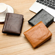 TP-191 RFID Multifunctional Tri-Fold Retro Men Genuine Leather Wallet(Black)