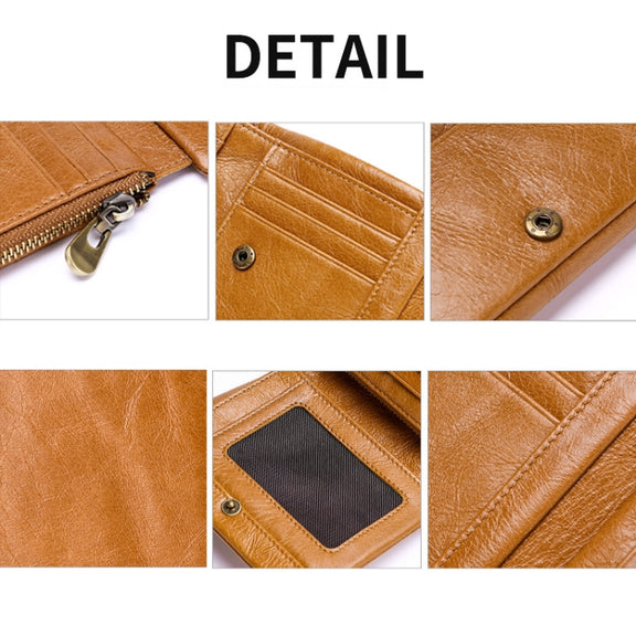 TP-191 RFID Multifunctional Tri-Fold Retro Men Genuine Leather Wallet(Coffee)