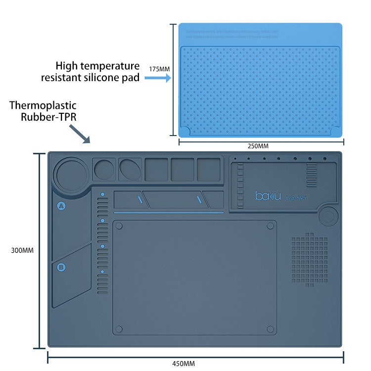 BAKU BA-695  2 in 1 TPR+Silicone Computer Phone Repair Desk Mat Heat Resistant Insulation Mat - free shipping - PMC TechLife - Order now!