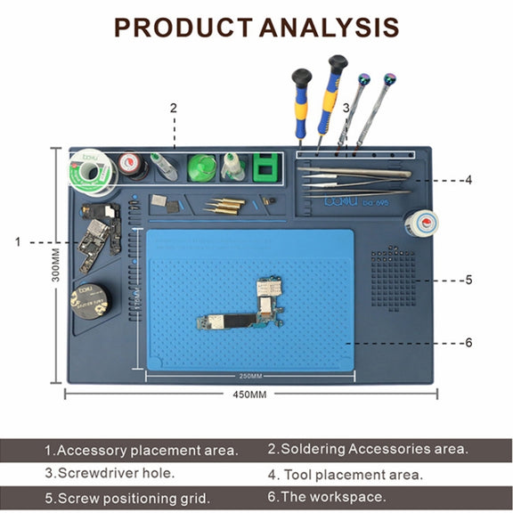 BAKU BA-695  2 in 1 TPR+Silicone Computer Phone Repair Desk Mat Heat Resistant Insulation Mat