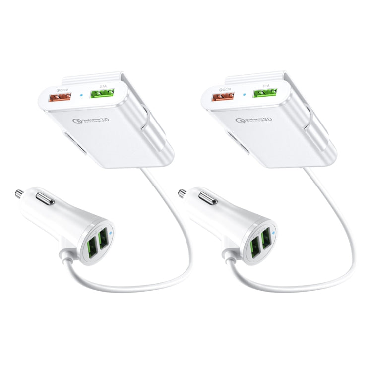 2PCS QC3.0 Four Ports Fast 5V 8A Car Charger Back Seat Charger(White) - Car Charger by PMC TechLife | Online Shopping South Africa | PMC TechLife