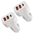 2PCS PD+2.4A Dual USB Car Charger, Style: 3 Ports (White) - Car Charger by PMC TechLife | Online Shopping South Africa | PMC TechLife
