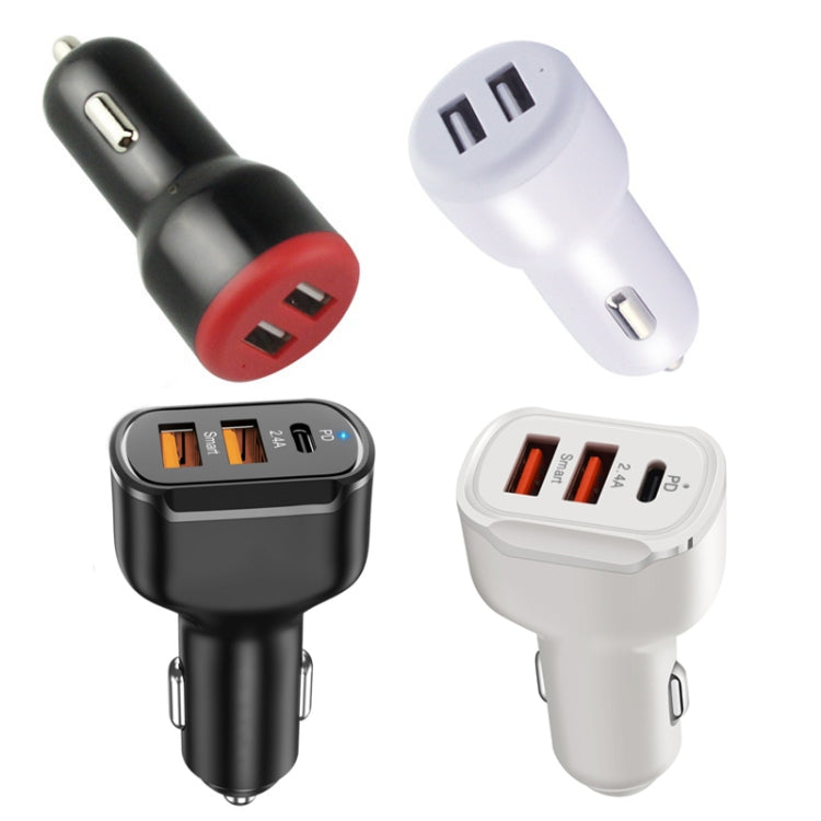 2PCS PD+2.4A Dual USB Car Charger, Style: 3 Ports (White) - Car Charger by PMC TechLife | Online Shopping South Africa | PMC TechLife