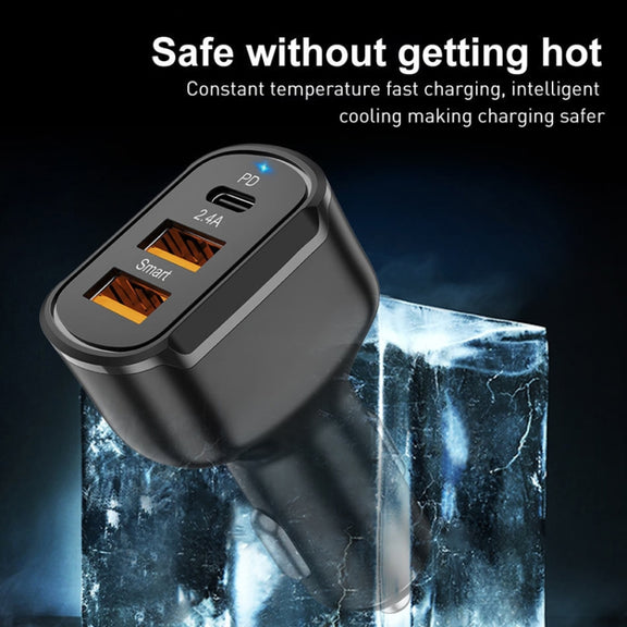 2PCS PD+2.4A Dual USB Car Charger, Style: 3 Ports (White)