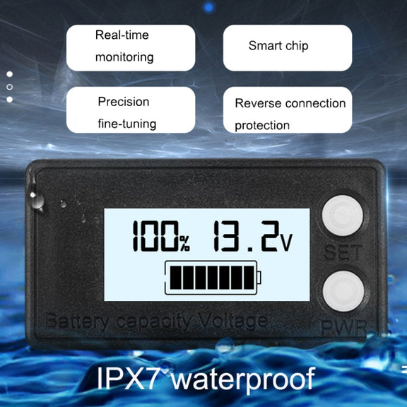 Water-resistant LCD Two-wire Lead-acid Lithium Battery Digital Display Voltage Meter 8-72V (White)