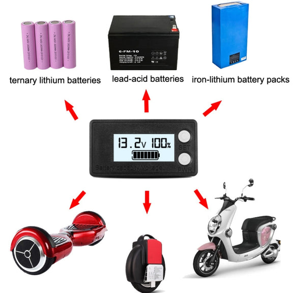 Water-resistant LCD Two-wire Lead-acid Lithium Battery Digital Display Voltage Meter 8-72V (White)