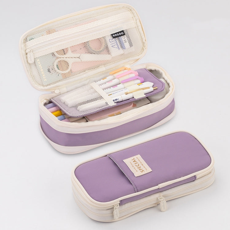 Angoo Macaron Double-layer Retractable Large-capacity Pencil Case Stationery Box(Purple) - File Folder by Angoo | Online Shopping South Africa | PMC Jewellery | Buy Now Pay Later Mobicred