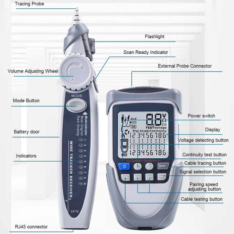 ET613 Network Cable Tester Wire Tracker Battery Voltage POE Test Multi-function Cable Tester
