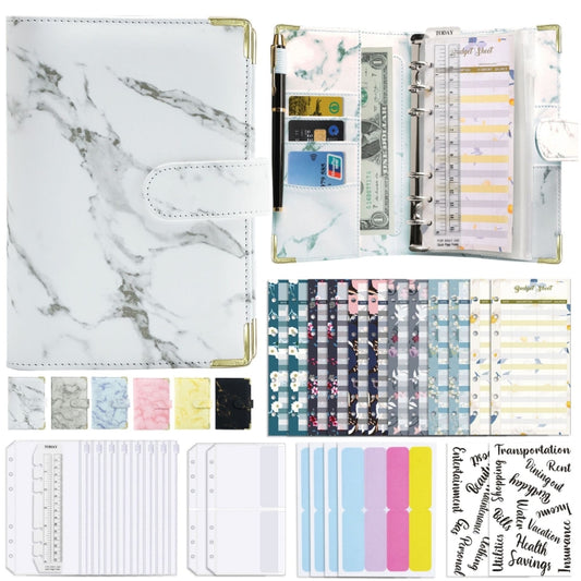 A6 Binder Budget Book Marbled Notebook PU Leather Binder(White) - Notebooks by null | Online Shopping South Africa | PMC Jewellery | Buy Now Pay Later Mobicred