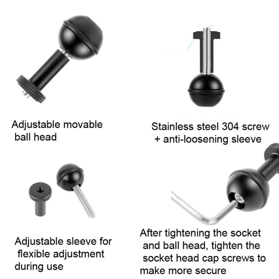 Ball Head Adapter Adjustable Screw Fixed Mount  Camera Underwater Diving Photography Lights Bracket(1/4 Inch  Black)
