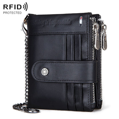 HUMERPAUL BP896 RFID Anti-Theft Brush Dual Zipper Leather Wallet Multi-Card Men Purse(Black) - free shipping - PMC Jewellery - Order now!