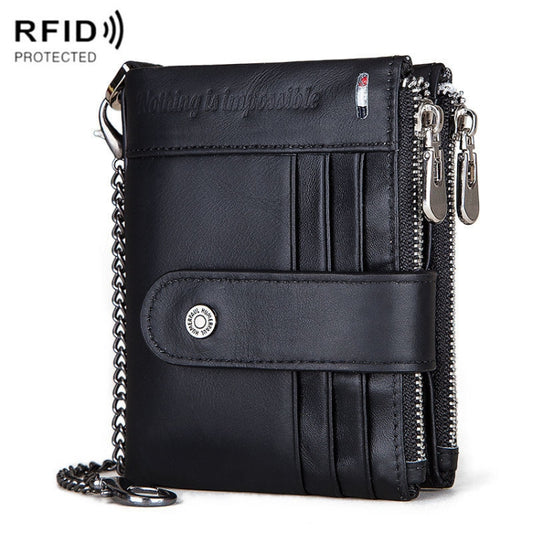 HUMERPAUL BP896 RFID Anti-Theft Brush Dual Zipper Leather Wallet Multi-Card Men Purse(Black) - free shipping - PMC Jewellery - Order now!