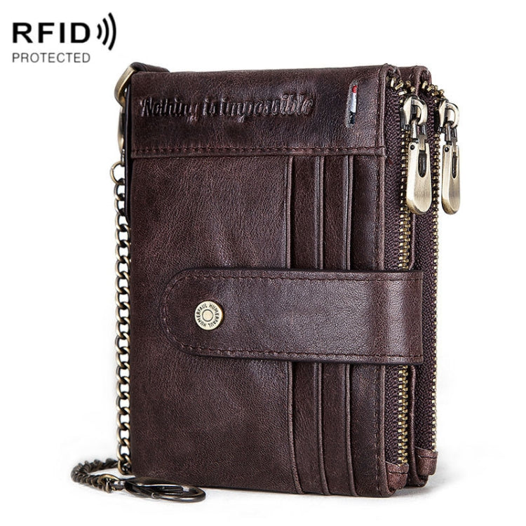 HUMERPAUL BP896 RFID Anti-Theft Brush Dual Zipper Leather Wallet Multi-Card Men Purse(Dark Brown) - free shipping - PMC Jewellery - Order now!