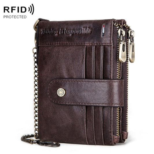 HUMERPAUL BP896 RFID Anti-Theft Brush Dual Zipper Leather Wallet Multi-Card Men Purse(Dark Brown) - free shipping - PMC Jewellery - Order now!