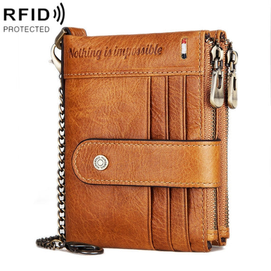 HUMERPAUL BP896 RFID Anti-Theft Brush Dual Zipper Leather Wallet Multi-Card Men Purse(Brown) - free shipping - PMC Jewellery - Order now!