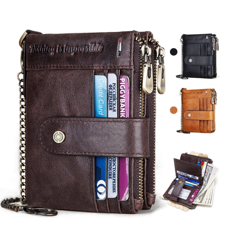 HUMERPAUL BP896 RFID Anti-Theft Brush Dual Zipper Leather Wallet Multi-Card Men Purse(Dark Brown) - free shipping - PMC TechLife - Order now!