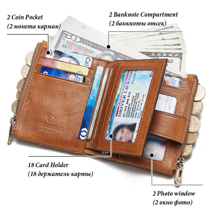 HUMERPAUL BP896 RFID Anti-Theft Brush Dual Zipper Leather Wallet Multi-Card Men Purse(Brown) - free shipping - PMC Jewellery - Order now!