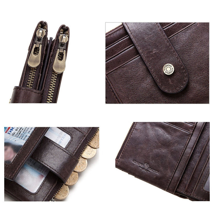 HUMERPAUL BP896 RFID Anti-Theft Brush Dual Zipper Leather Wallet Multi-Card Men Purse(Brown) - free shipping - PMC Jewellery - Order now!