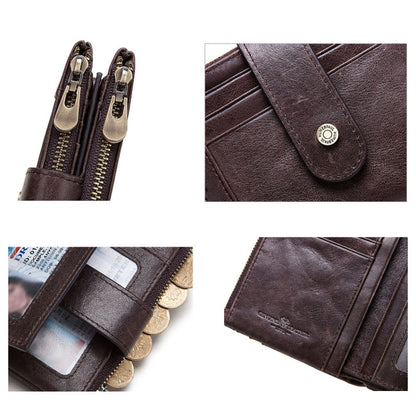 HUMERPAUL BP896 RFID Anti-Theft Brush Dual Zipper Leather Wallet Multi-Card Men Purse(Brown) - free shipping - PMC Jewellery - Order now!