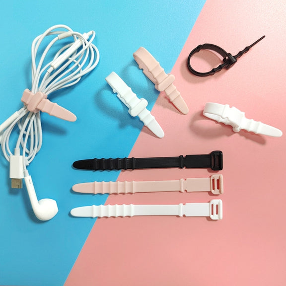 3 Sets 20pcs/Set  Fishbone Silicone Cable Tie Cable Organizer Winder, Color: Five color