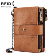 BP804 RFID Anti-Theft Wallet Multi-Function Buckle Zipper Retro Leisure Coin Purse(Khaki)